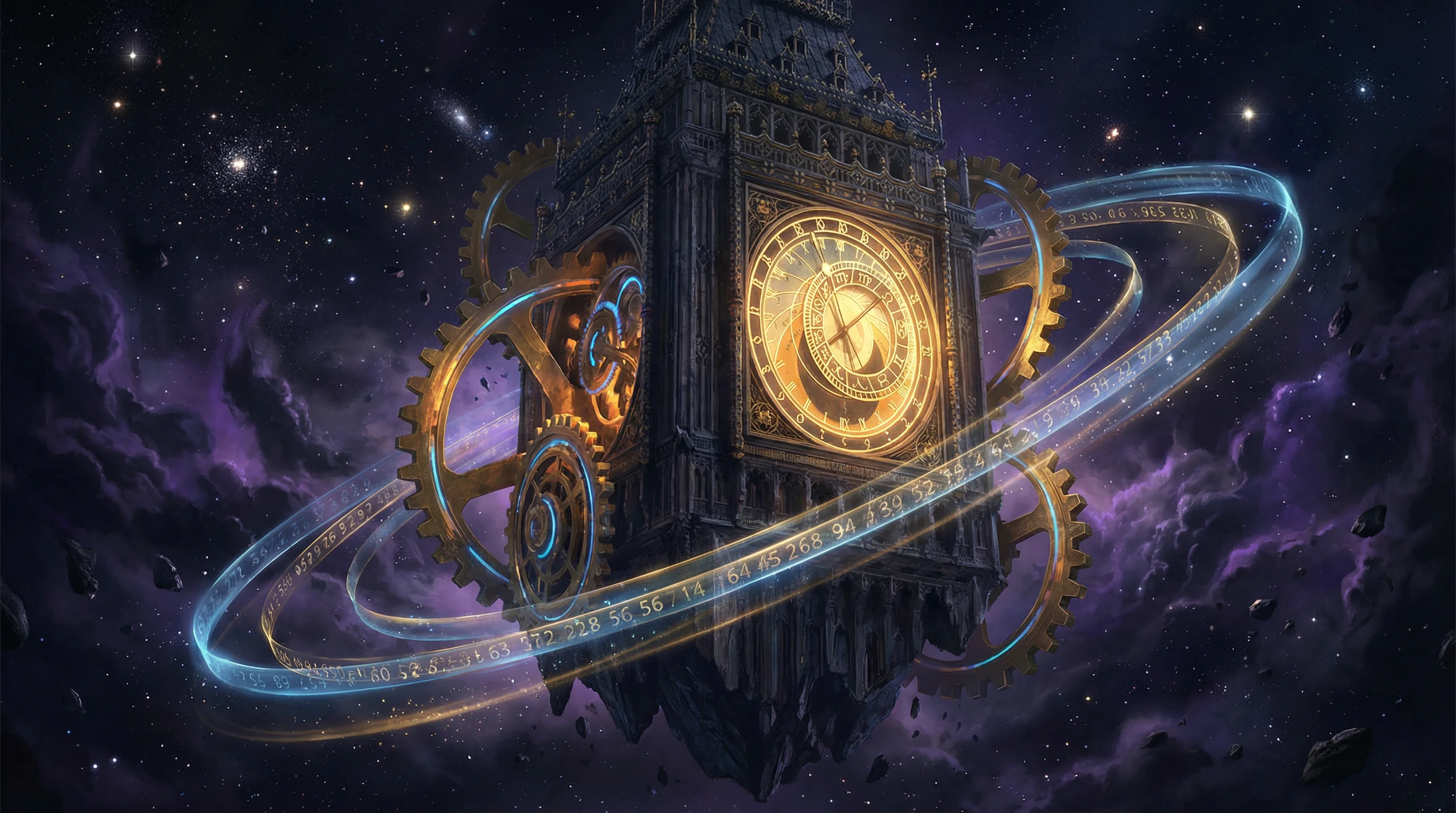 深邃时空星云背景，象征 澳洲幸运五 的宇宙奥秘